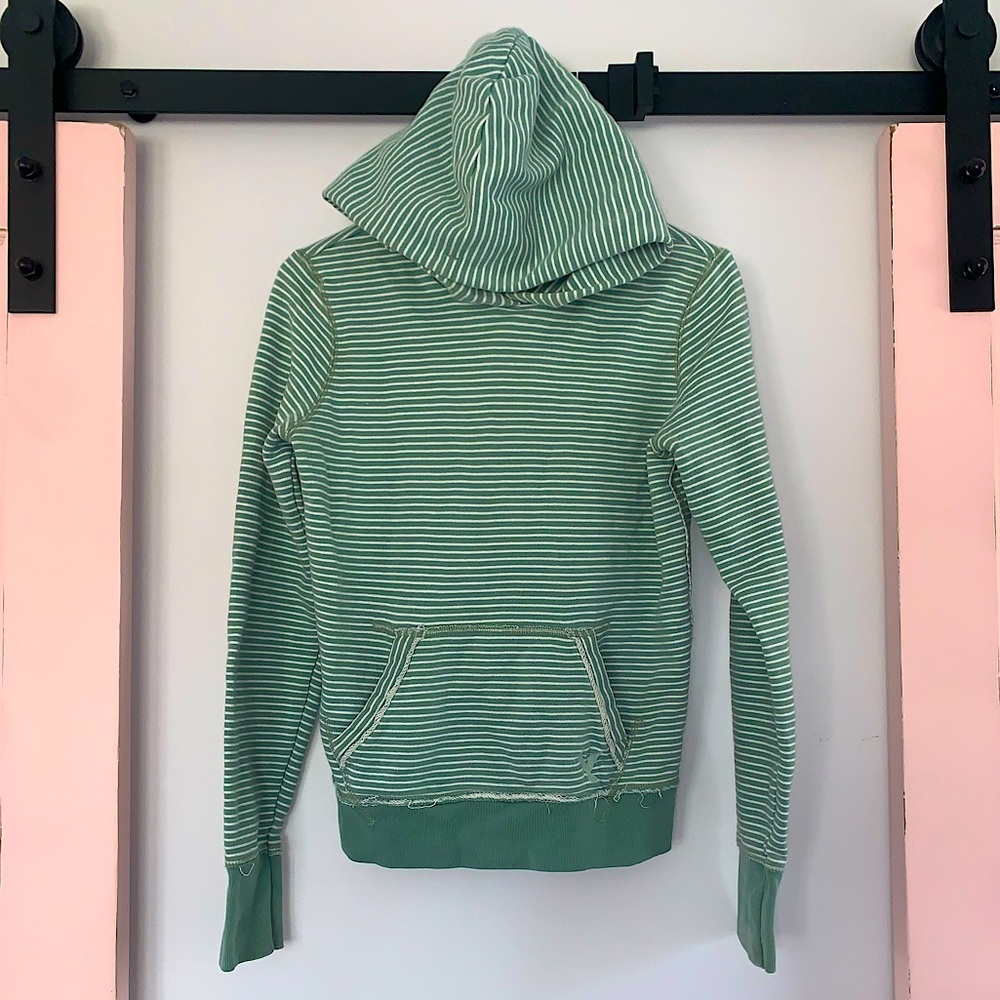Vintage Distressed soft green striped American Eagle Hoodie - small